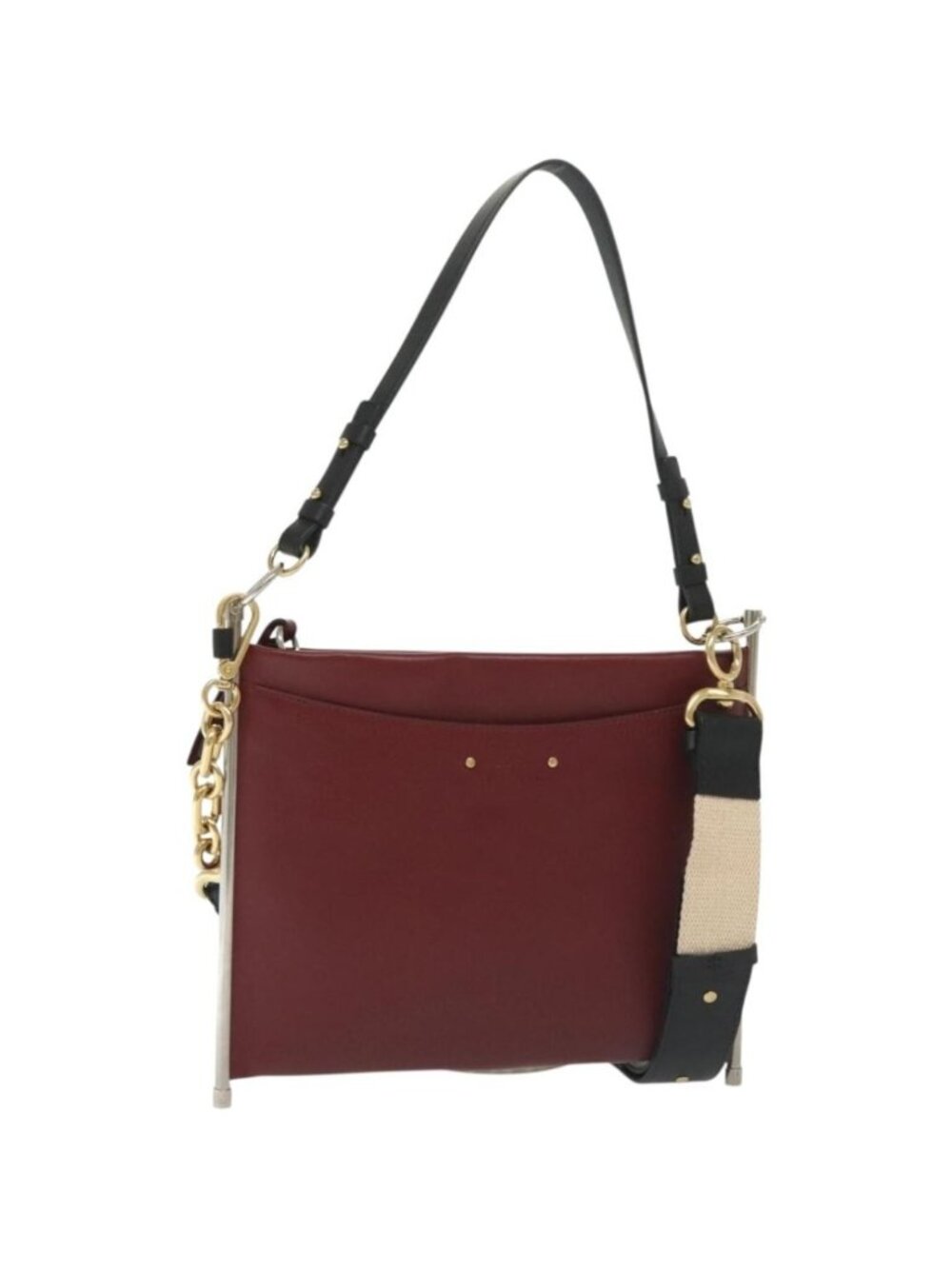 Chloe Shoulder Bag Leather 2way Bordeaux Gold Silver